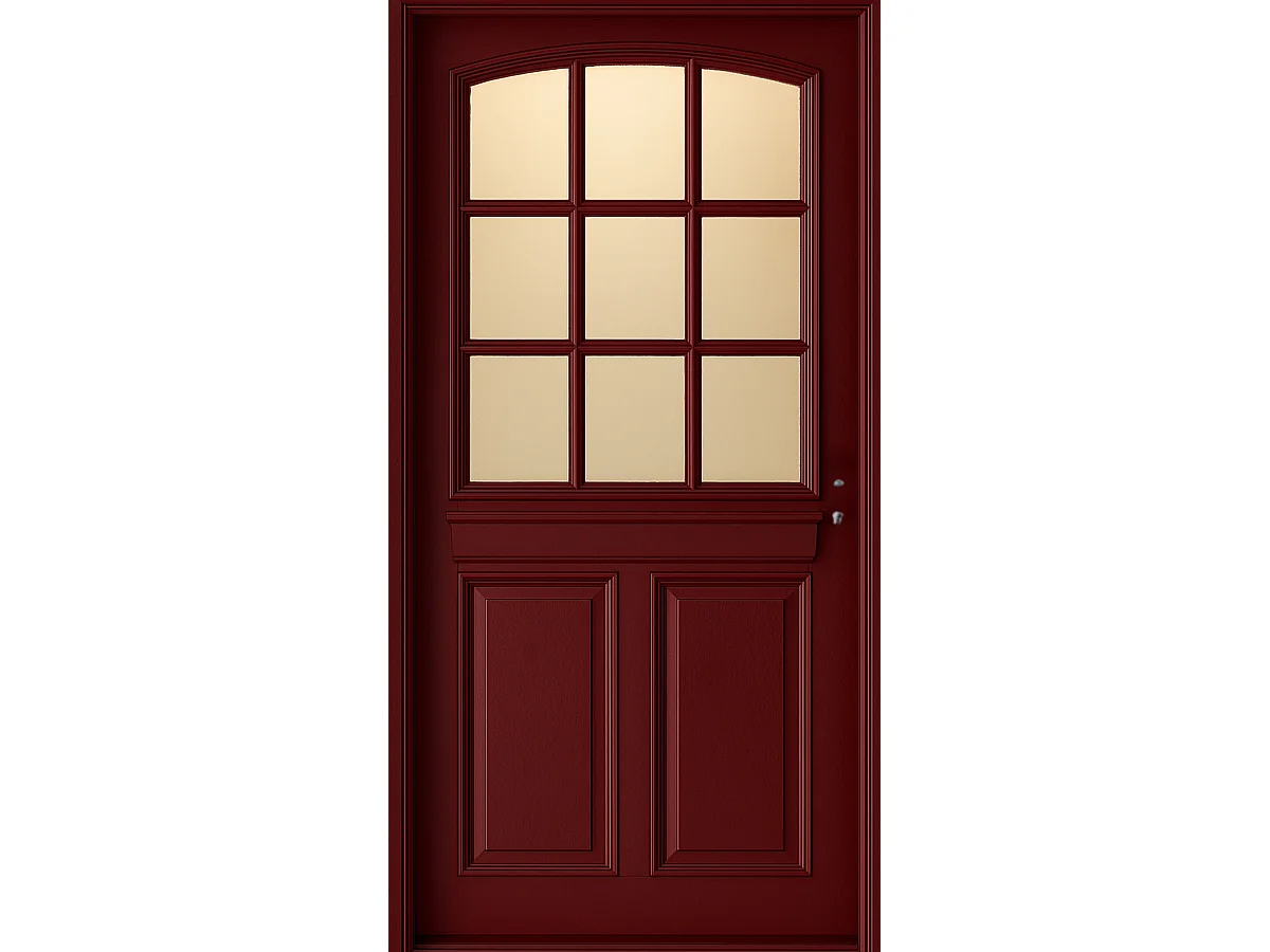 Porte d'entree Bois vitree, Alize Rouge RAL 3004, H,215xl,90  p,gauche Cotes Tableau