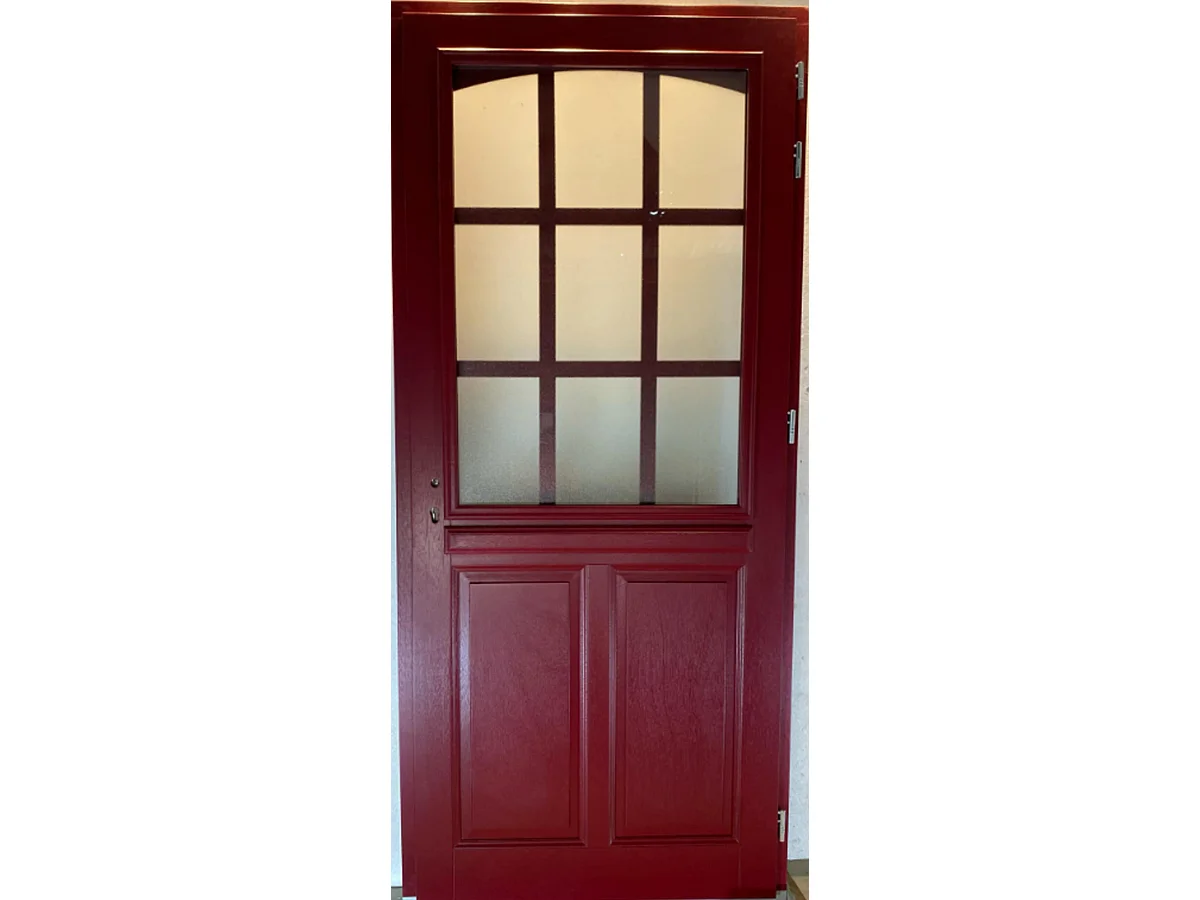 Porte D'entrée Bois Vitrée Alize Rouge Ral 3004, H.215xl.90 Côte Tableau P. Gauche Gd Menuiseries