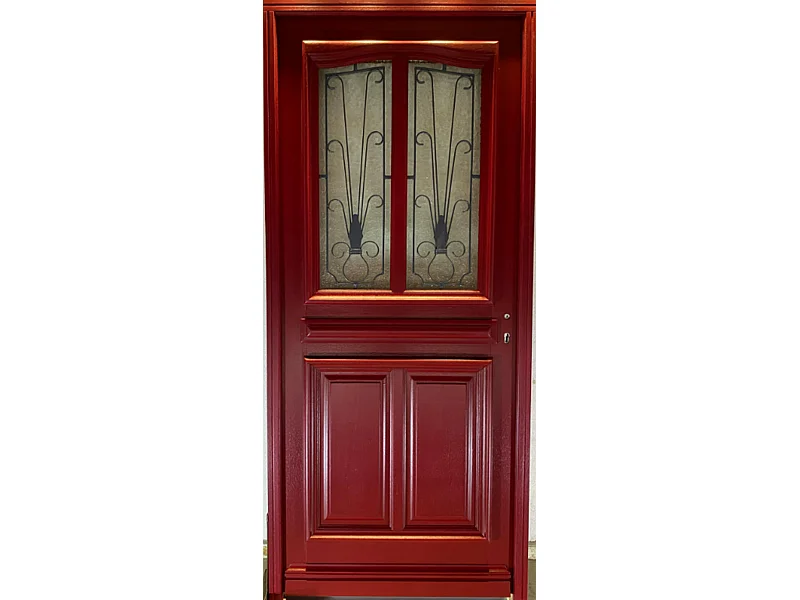 Porte d'entree Bois vitree, Martine Rouge RAL 3004, H,215xl,90  p,gauche  Cotes Tableau