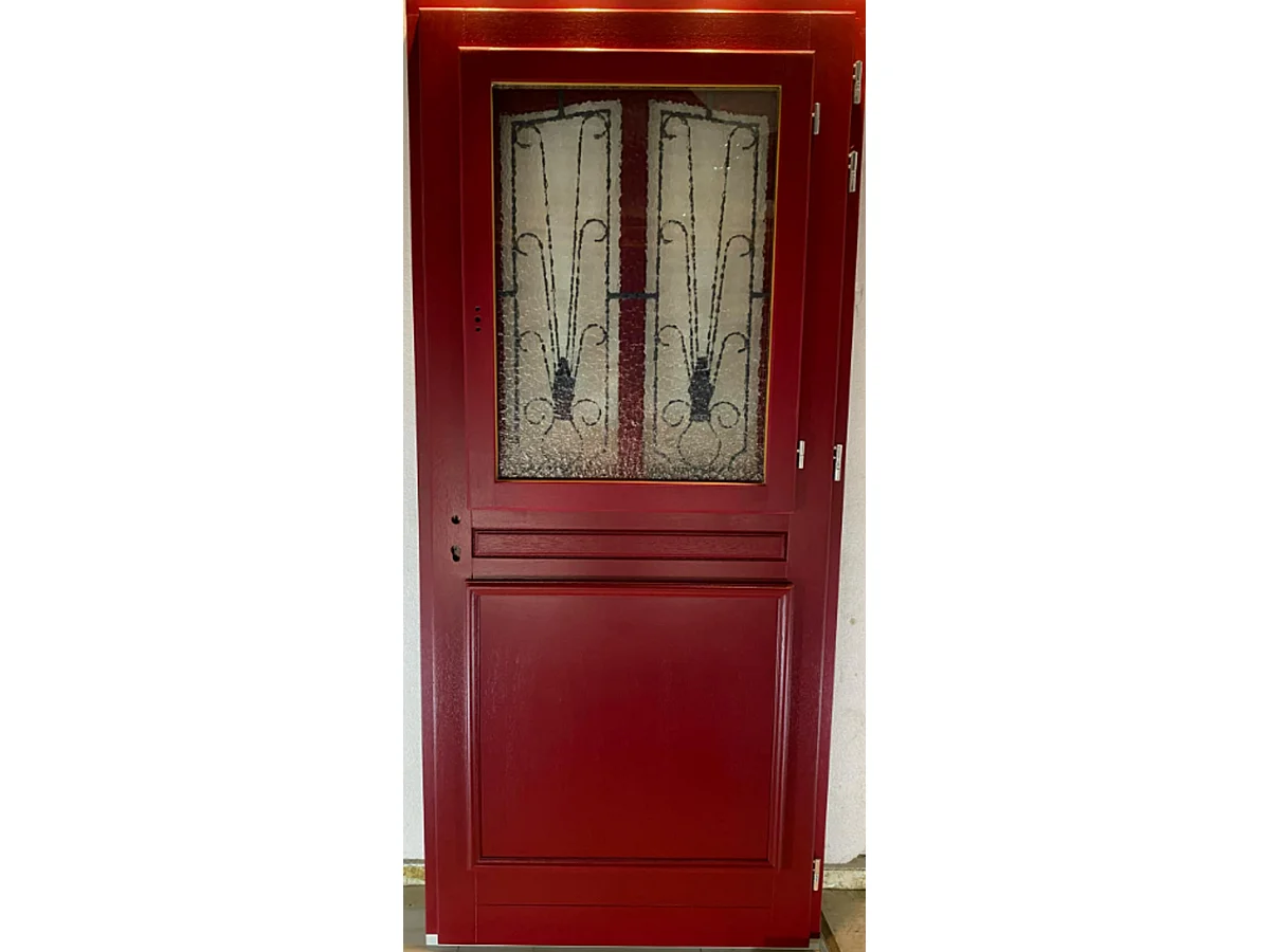 Porte d'entree Bois vitree, Martine Rouge RAL 3004, H,215xl,90  p,gauche  Cotes Tableau
