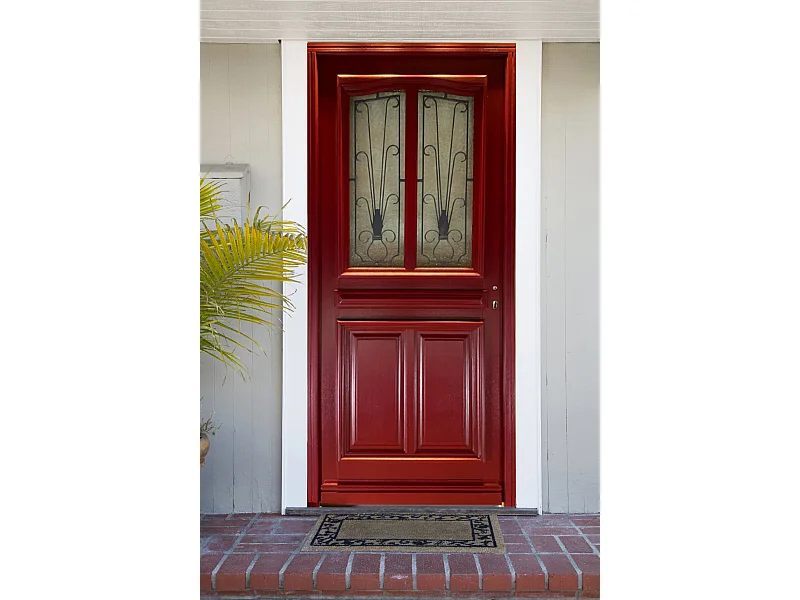 Porte D'entrée Bois Vitrée Martine Rouge Ral 3004, H.215xl.90 Côte Tableau P. Gauche Gd Menuiseries