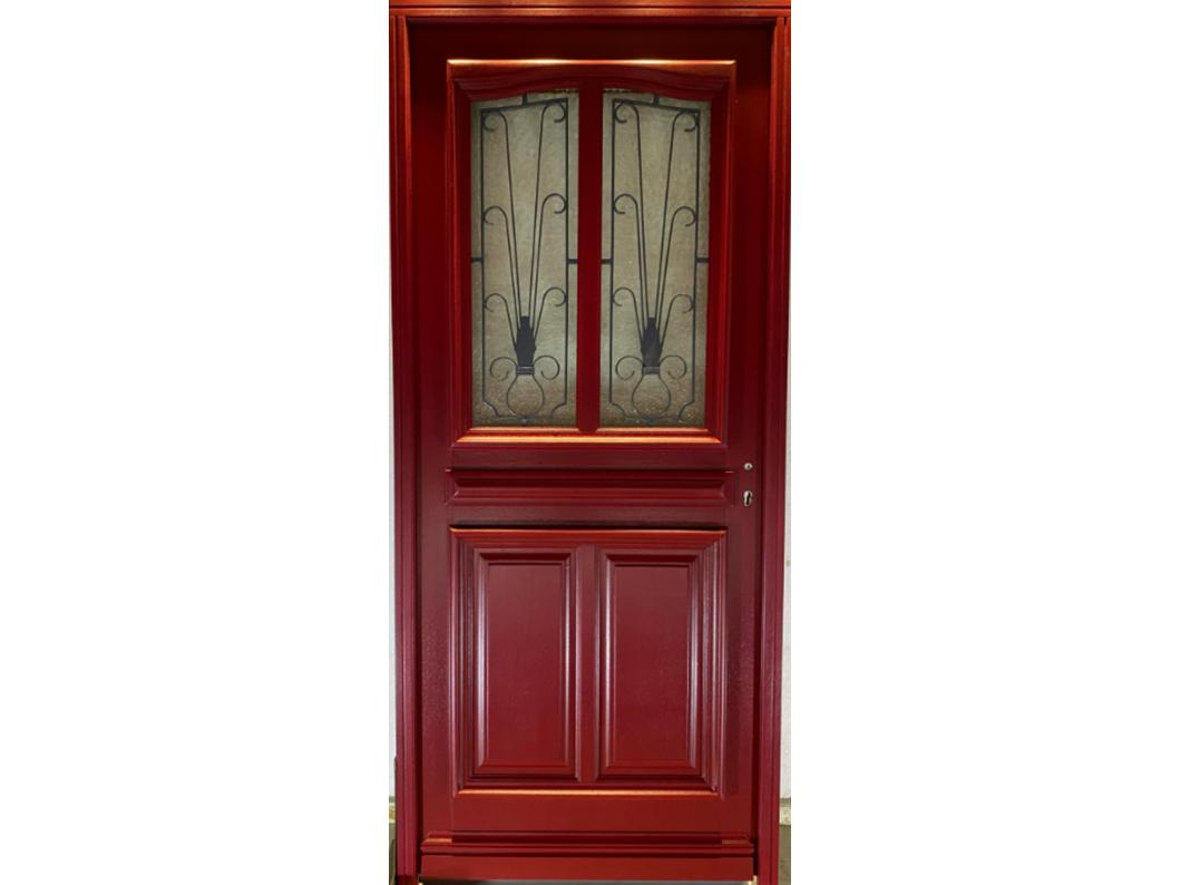 Porte d'entree Bois vitree, Martine Rouge RAL 3004, H,215xl,90 p,gauche Cotes Tableau