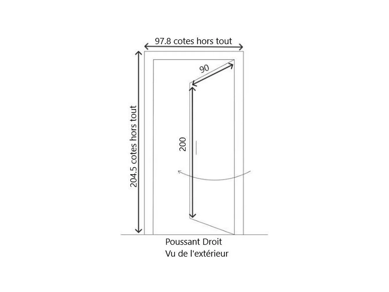 Porte d'entree Bois vitree, Vauban, H,200xl,90  p, droit + Poignee Et Barillet (ref 010403RFP) Cotes Tableau