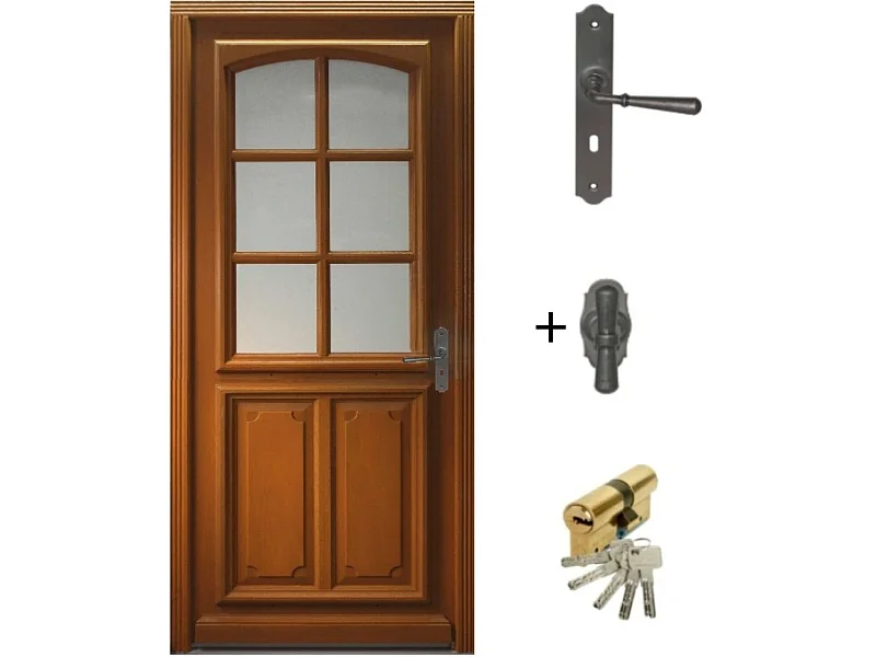 Porte d'entree Bois vitree, Marine, H,200xl,80  p,gauche + Poignee Et Barillet (ref 010403RFP)Cotes Tableau