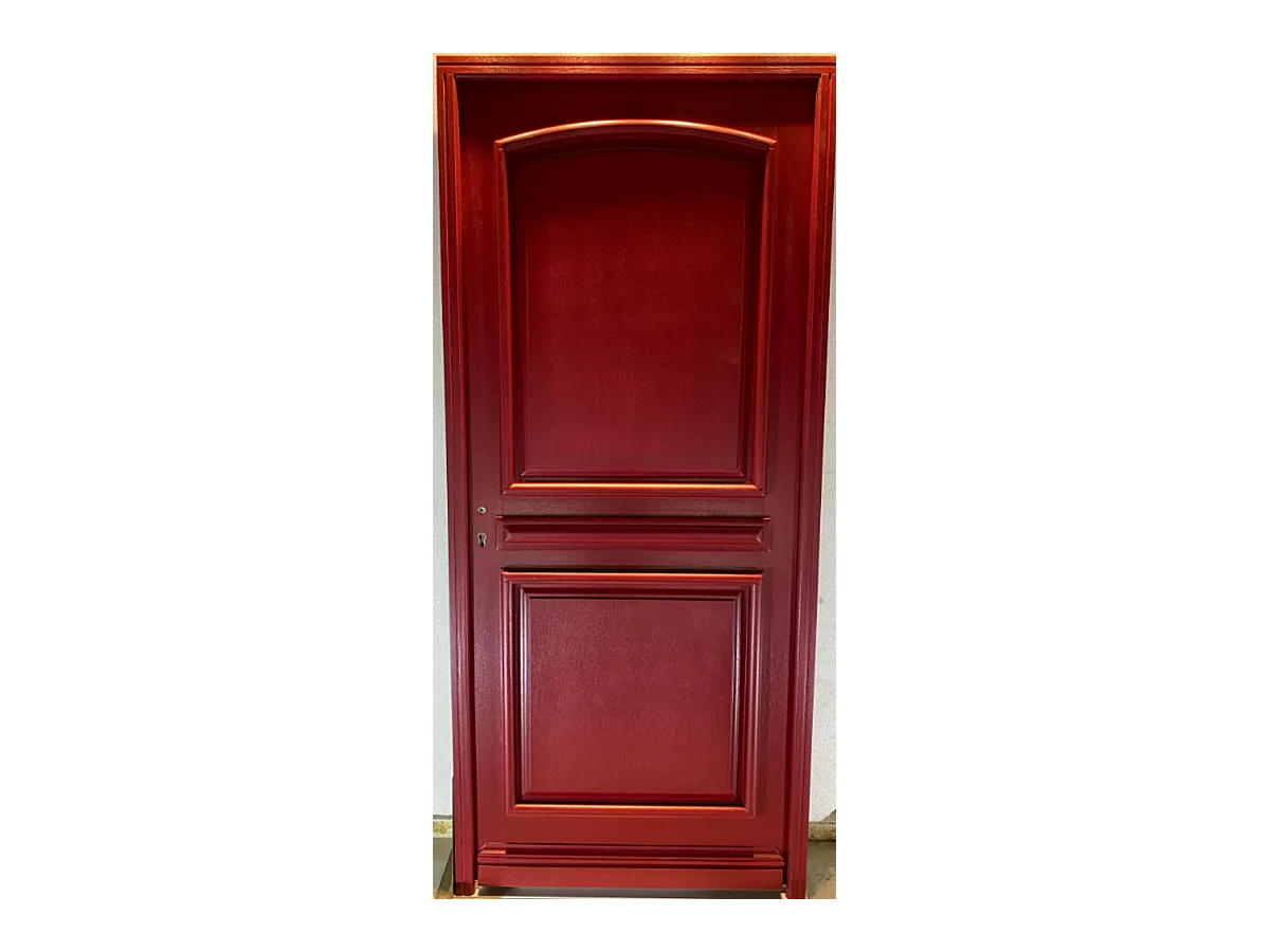 Porte d'entree Bois Pleine, Carene Rouge RAL 3004, H,215xl,90  p, droit Cote Tableau