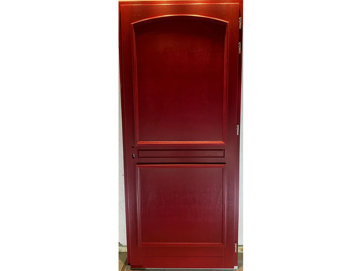 Porte d'entree Bois Pleine, Carene Rouge RAL 3004, H,215xl,90  p, droit Cote Tableau