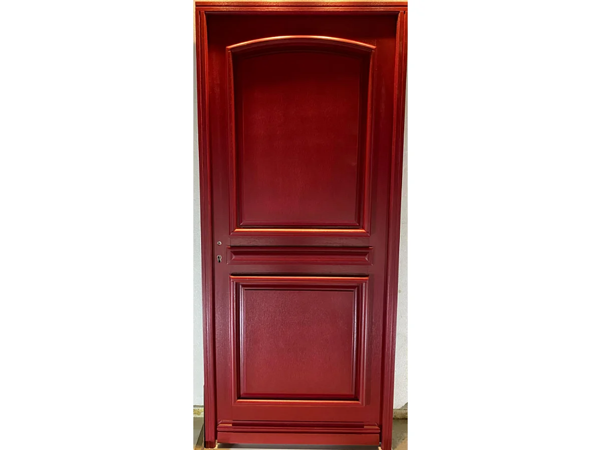 Porte d'entree Bois Pleine, Carene Rouge RAL 3004, H,215xl,90 p, droit Cote Tableau