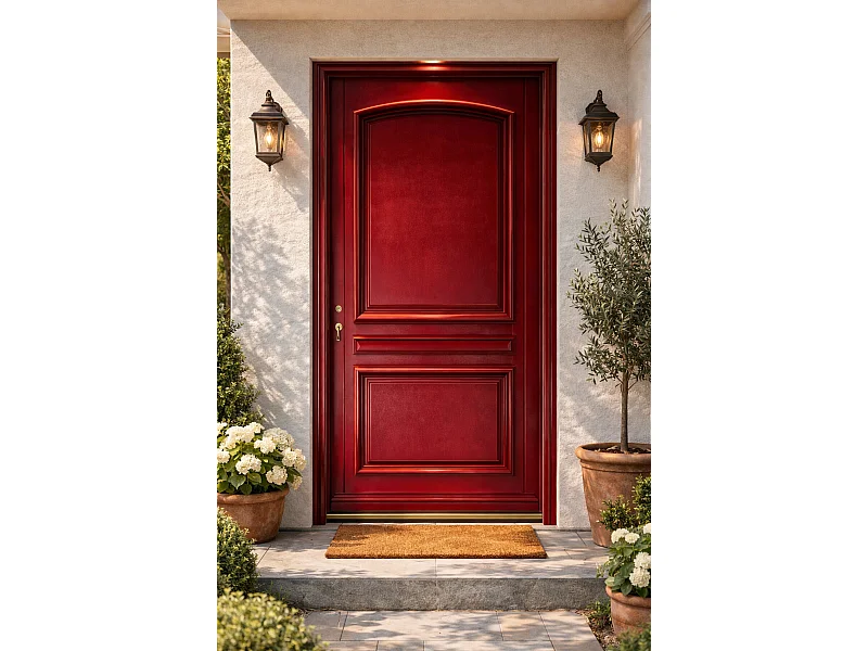 Porte D'entrée Bois Pleine Carene Rouge Ral 3004, H.215xl.90 Côte Tableau, P.droit Gd Menuiseries