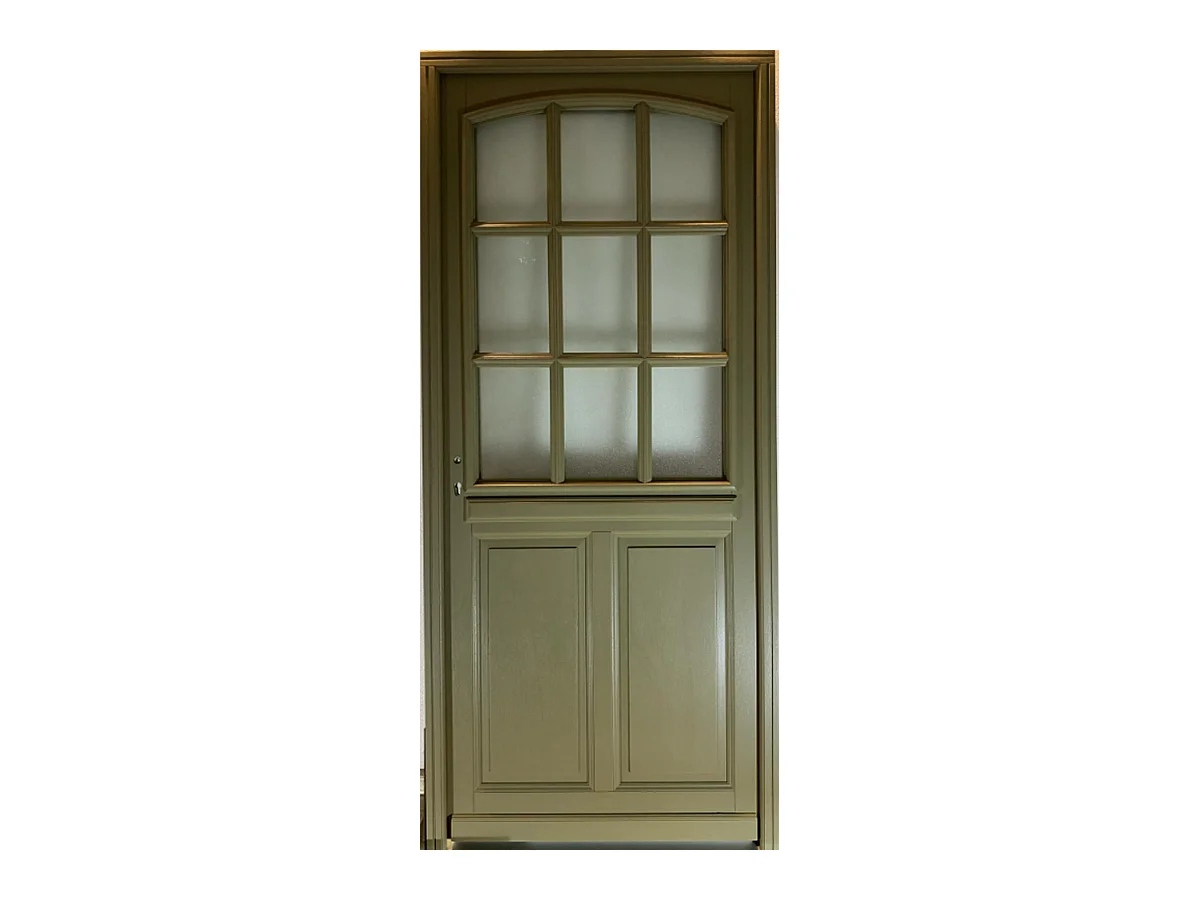 Porte d'entree Bois vitree, Andore Vert RAL 7002, H,215xl,90  p, droit Cotes Tableau