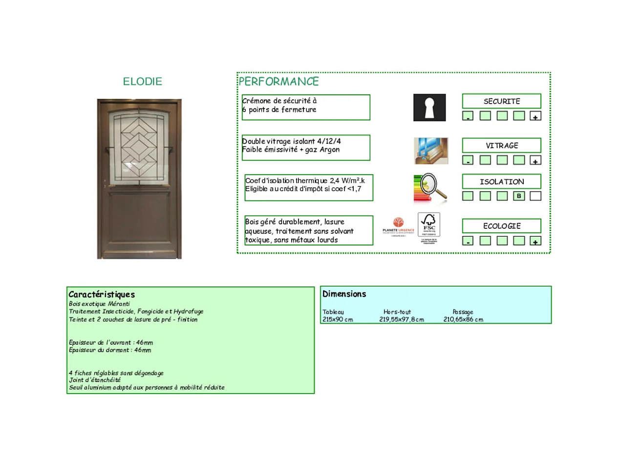 Porte d'entree Bois vitree, Elodie Gris RAL 7039, H,215xl,90  p, droit Cotes Tableau