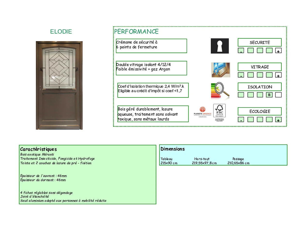 Porte d'entree Bois vitree, Elodie Gris RAL 7039, H,215xl,90  p, droit Cotes Tableau