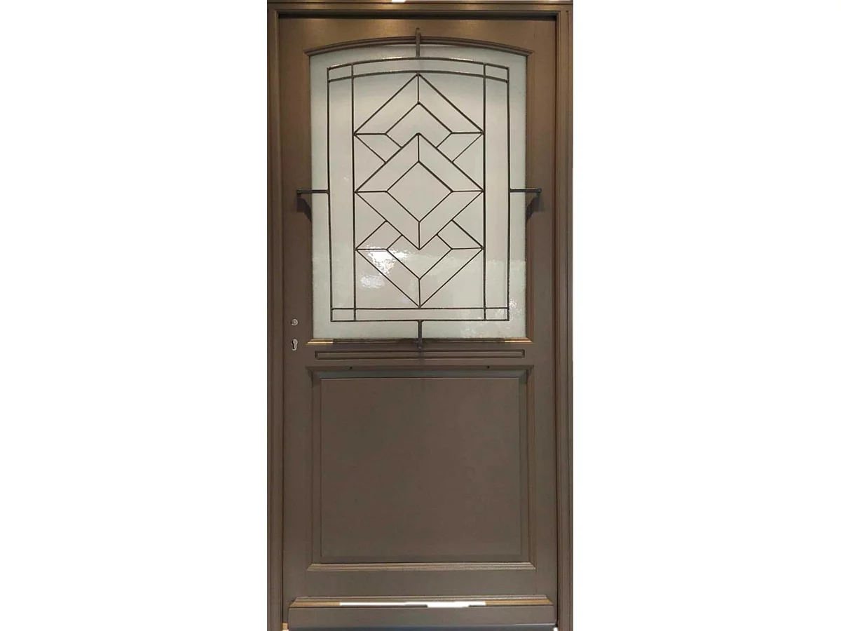 Porte D'entrée Bois Vitrée Elodie Gris Ral 7039, H.215xl.90 Côte Tableau P.droit Gd Menuiseries