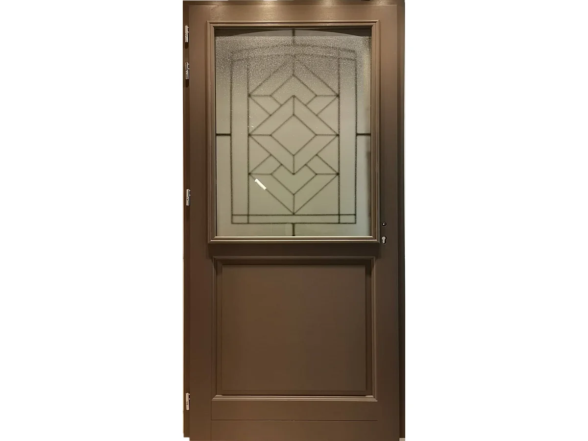 Porte D'entrée Bois Vitrée Elodie Gris Quartz, H.215xl.90 Cm Côte Tableau P.droit Gd Menuiseries