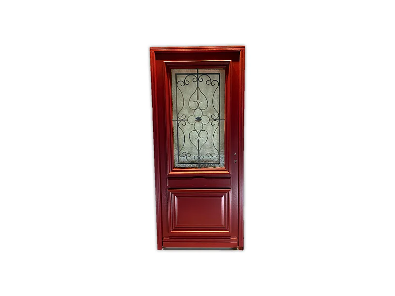 Porte d'entree Bois vitree, Canada Rouge RAL3004, H,215xl,90  p, gauche Cotes Tableau
