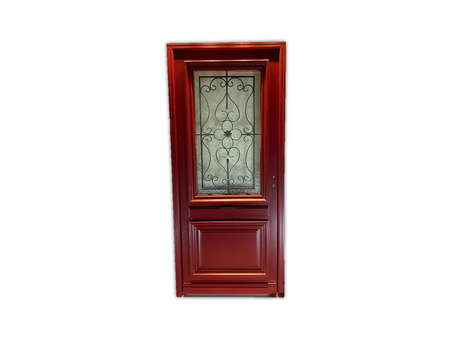 Porte d'entree Bois vitree, Canada Rouge RAL3004, H,215xl,90  p, gauche Cotes Tableau