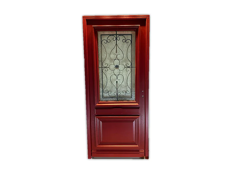 Geglazuurde houten toegangsdeur, Notenmuskaat, H, 215xl, 90 p, rechts Bijzettafel