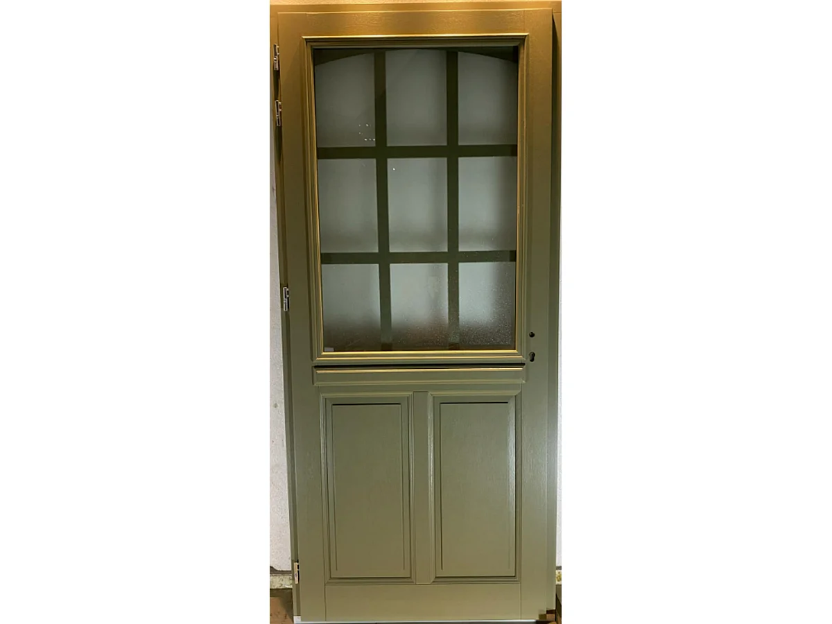 Porte d'entree Bois vitree, Andore Vert RAL 7002, H,215xl,80 p, droit Cotes Tableau