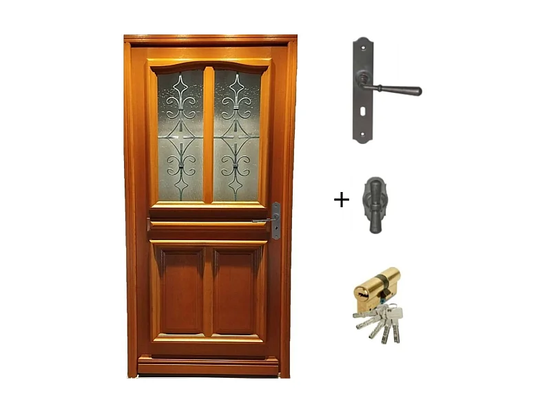 Porte d'entree Bois vitree, Vauban, H,200xl,90  p,gauche + Poignee Et Barillet (ref 010403RFP) Cotes Tableau