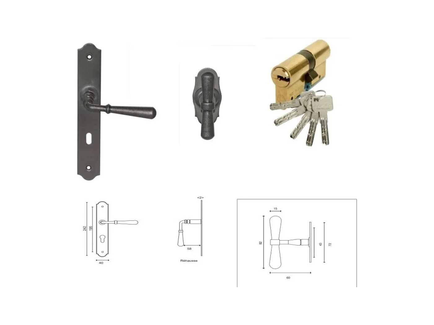 Porte d'entree Bois vitree, Vauban, H,200xl,90  p,gauche + Poignee Et Barillet (ref 010403RFP) Cotes Tableau