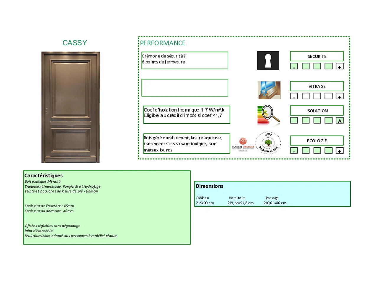 Porte D'entrée Bois Pleine Cassy Gris Quartz, H.215xl.90 Cm Côte Tableau P.droit Gd Menuiseries