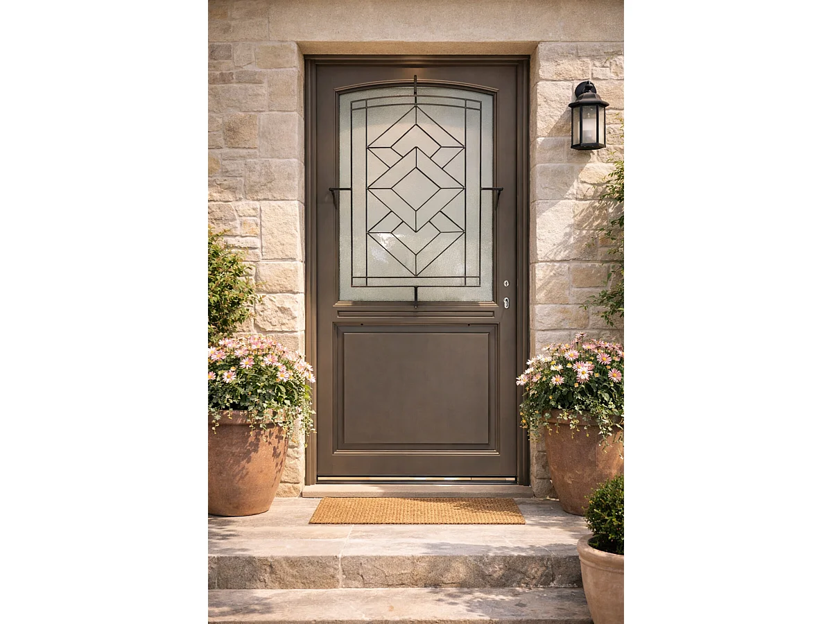 Porte D'entrée Bois Vitrée Elodie Gris Ral 7039, H.215xl.90 Côte Tableau P. Gauche Gd Menuiseries