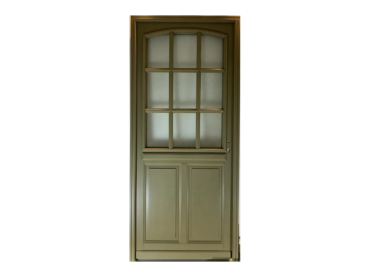 Porte d'entree Bois vitree, Andore Vert RAL 7002, H,215xl,90  p, gauche Cotes Tableau