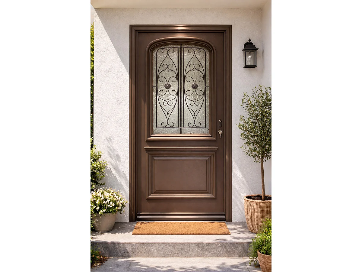 Porte d'entree Bois vitree, Adrien Gris RAL 7039, H,215xl,90 p,gauche Cotes Tableau