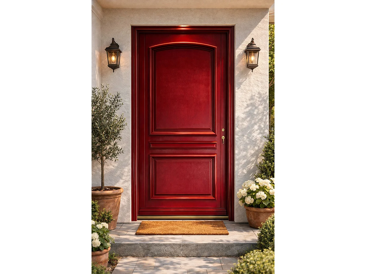 Porte D'entrée Bois Pleine Carene Rouge Pourpre, H215 X L90 Cm Côte Tableau P.gauche Gd Menuiseries