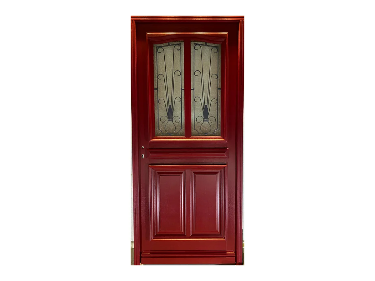 Porte d'entree Bois vitree, Martine Rouge RAL 3004, H,215xl,90 p, droit Cotes Tableau