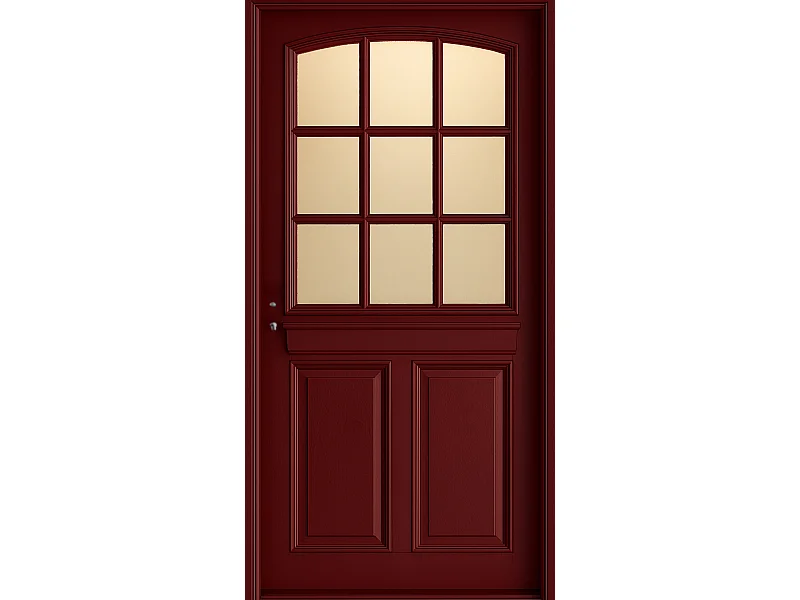 Porte d'entree Bois vitree, Alize Rouge RAL 3004, H,215xl,90  p, droit Cotes Tableau