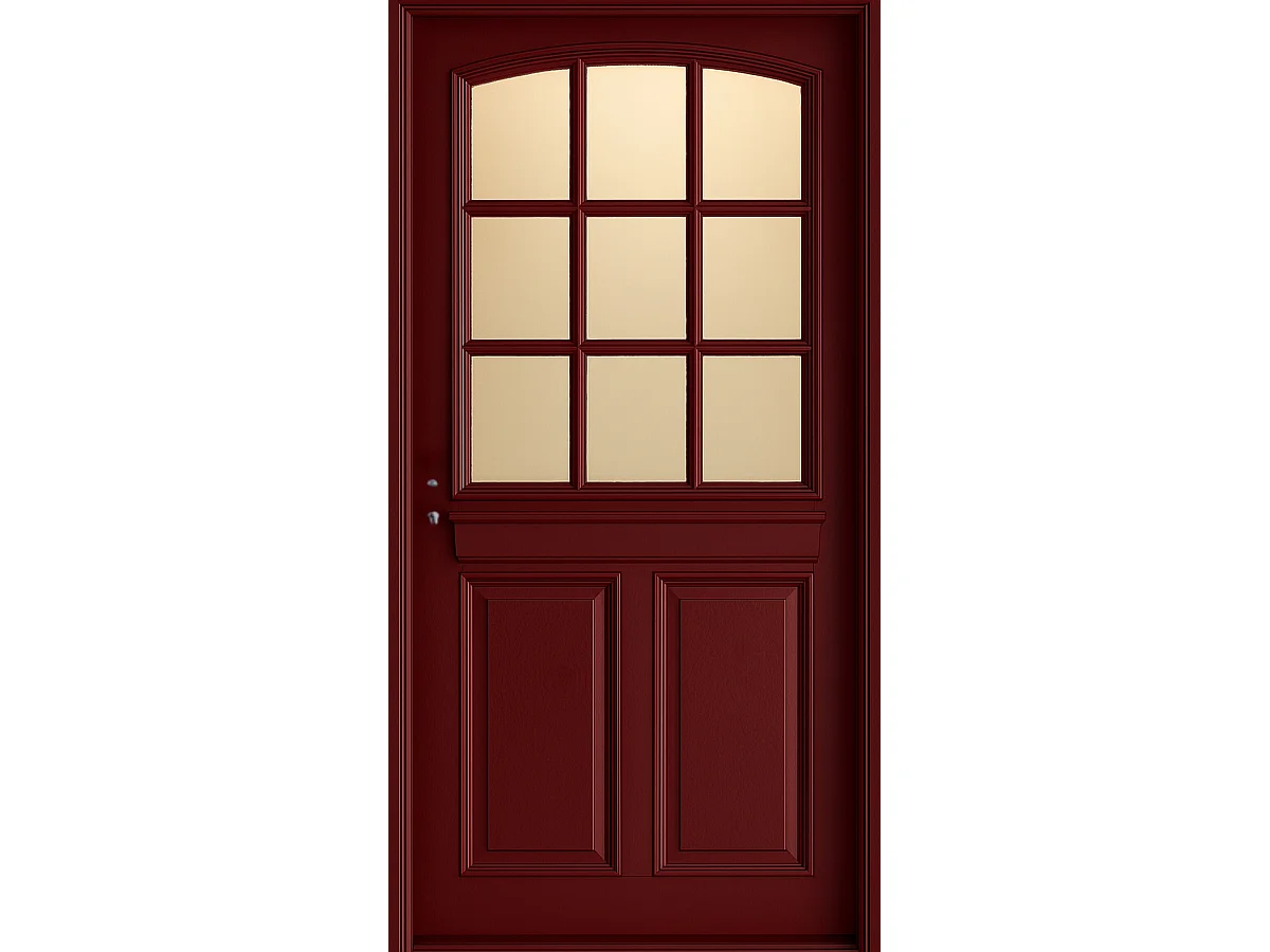 Porte d'entree Bois vitree, Alize Rouge RAL 3004, H,215xl,90 p, droit Cotes Tableau