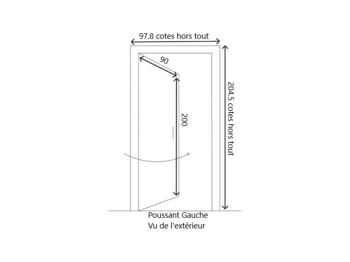 Porta d'ingresso in legno smaltato, Navy, H.200xl.90 p.sinistra + Maniglia E Botte (rif 010403RFP) Tabella Dimensioni senza maniglia
