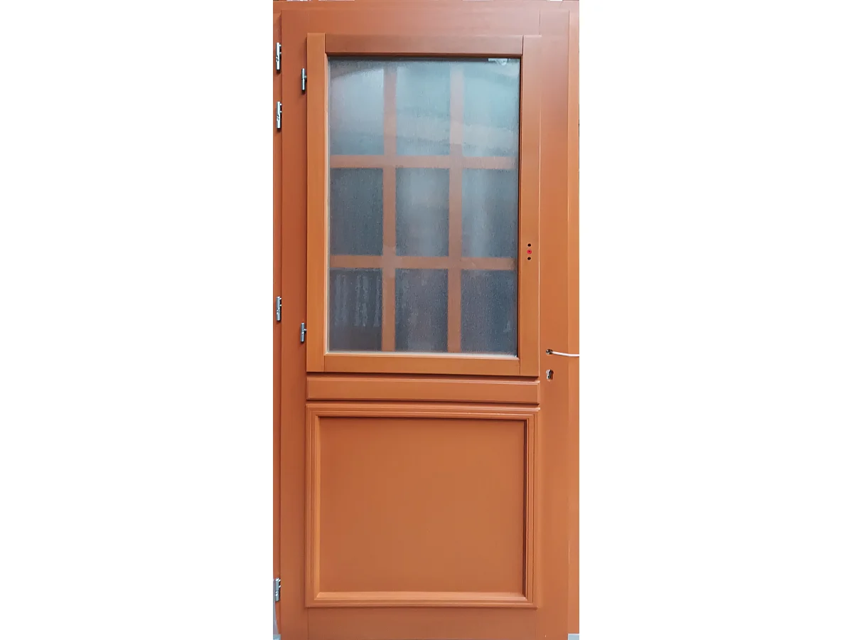 Porte d'entree Bois vitree, Marine, H,200xl,90  p, droit + Poignee Et Barillet (ref 010403RFP) Cotes Tableau