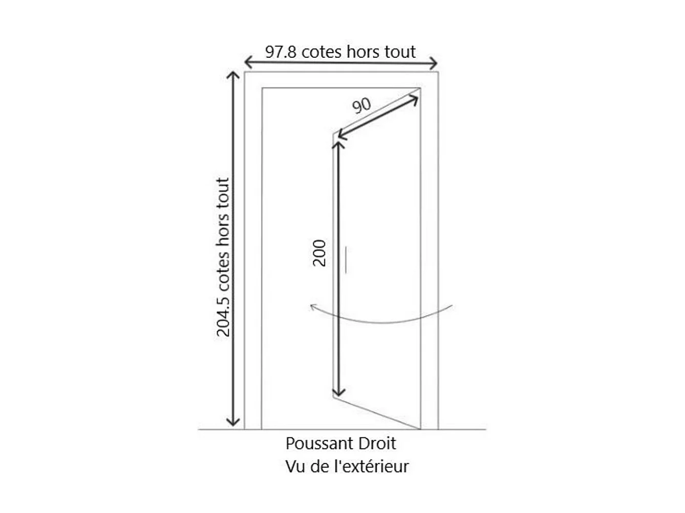 Porte d'entree Bois vitree, Marine, H,200xl,90  p, droit + Poignee Et Barillet (ref 010403RFP) Cotes Tableau