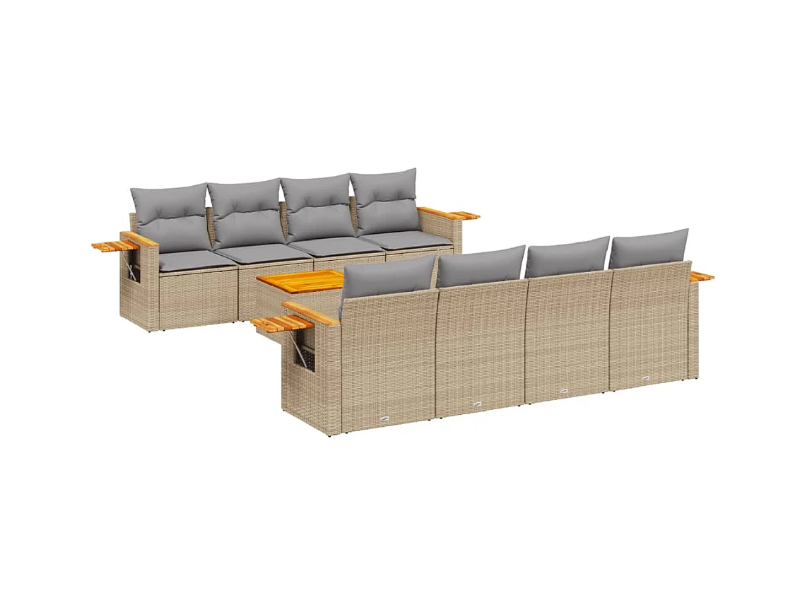 Salon de jardin avec coussins 9 pcs beige résine tressée