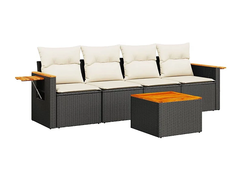 Salon de jardin 5 pcs avec coussins noir résine tressée