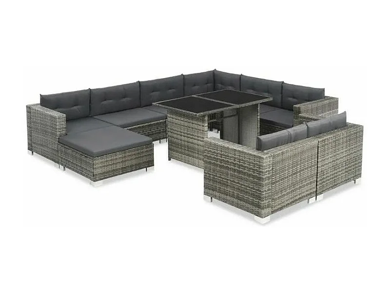 Salon de jardin 10 pièces résine tressée gris Magl