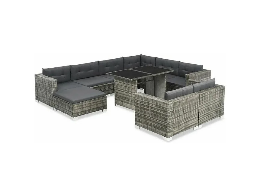 Salon de jardin 10 pièces résine tressée gris Magl
