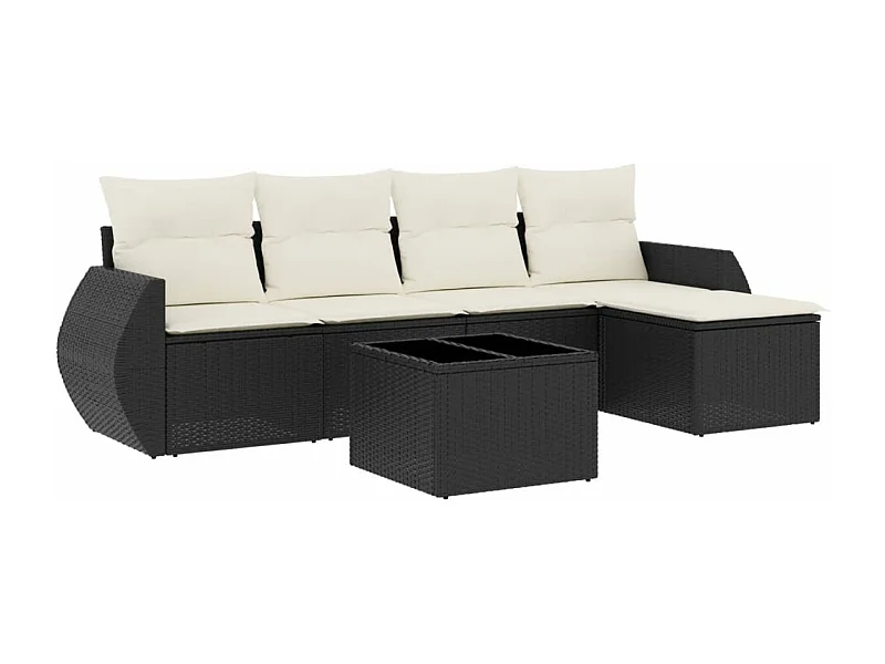Salon de jardin 6 pcs avec coussins noir résine tressée