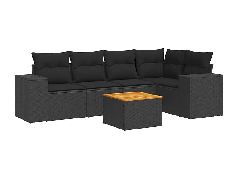 Salon de jardin 6 pcs avec coussins noir résine tressée