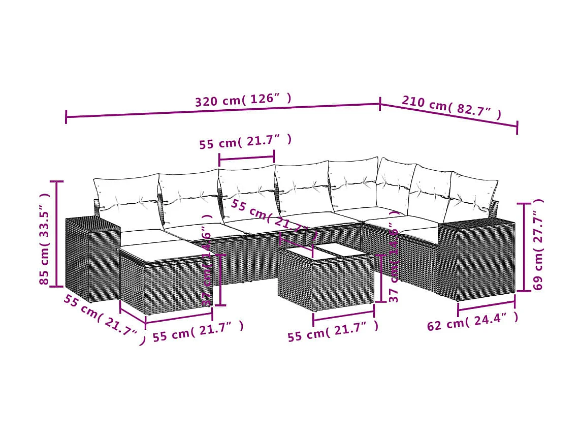 Salon de jardin 9 pcs avec coussins noir résine tressée