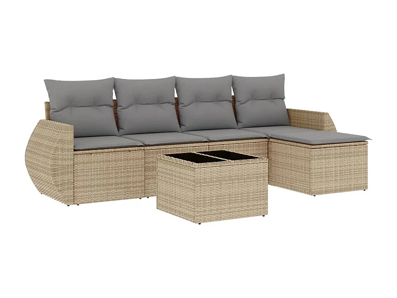 Salon de jardin avec coussins 6 pcs beige résine tressée