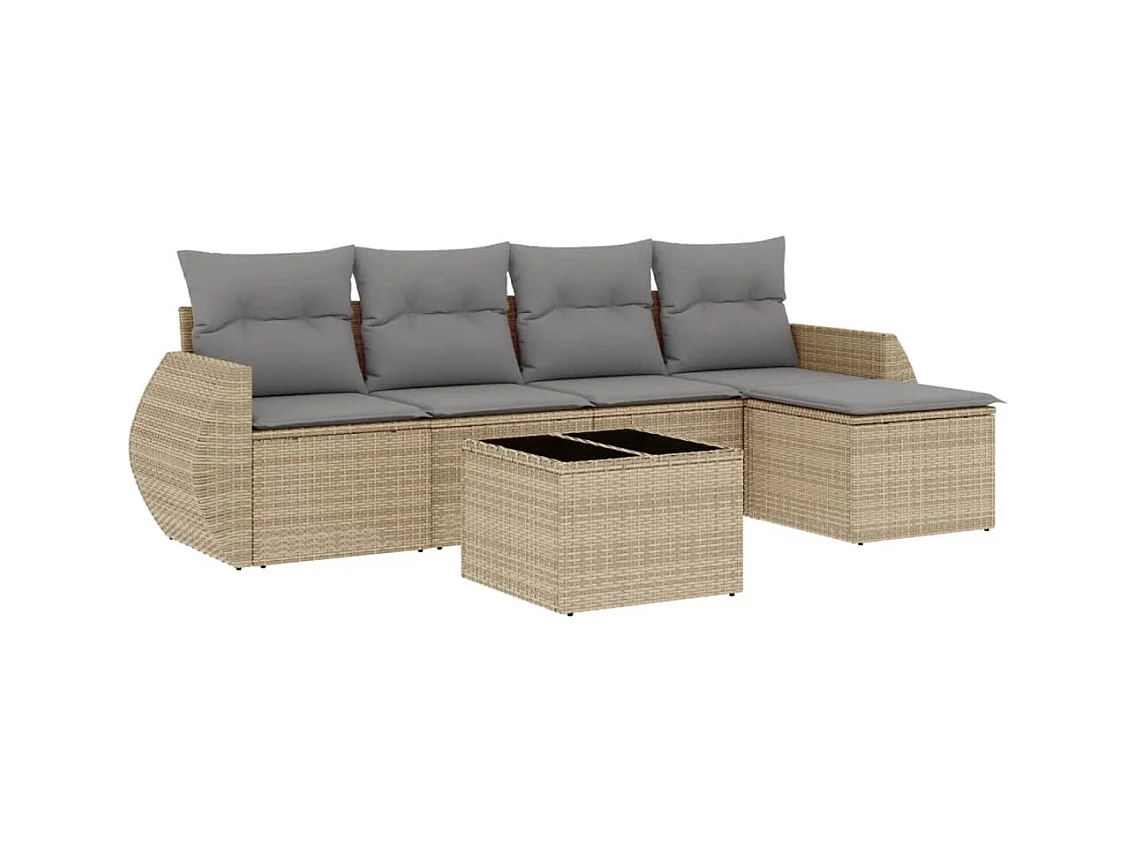Salon de jardin avec coussins 6 pcs beige résine tressée