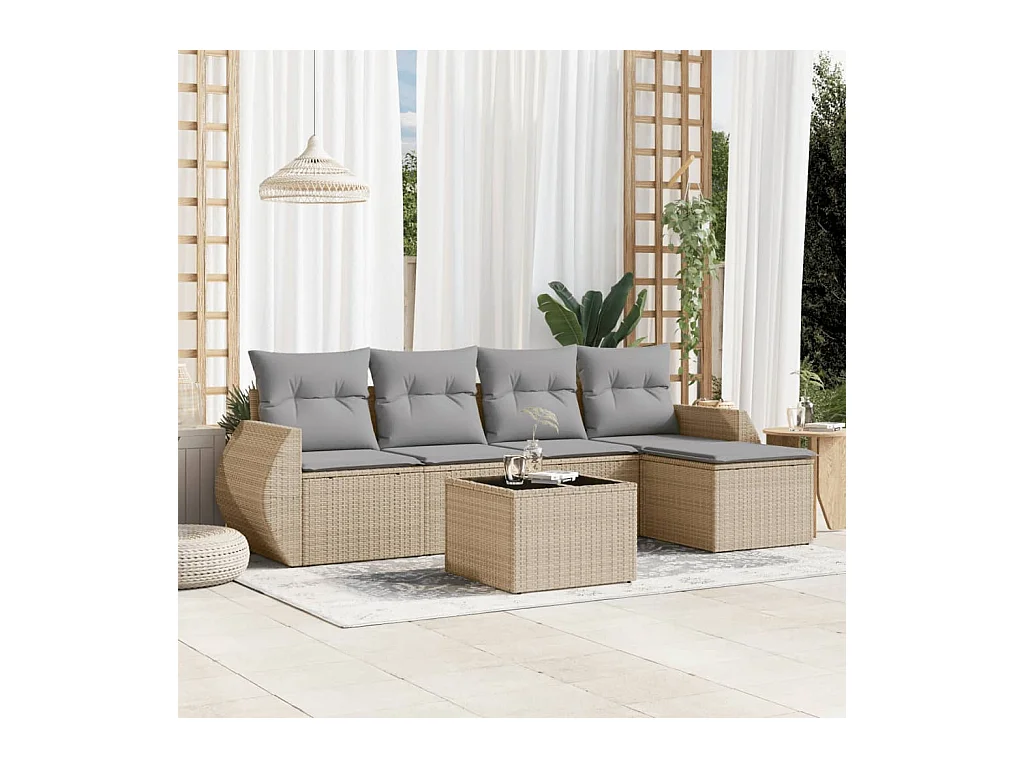 Salon de jardin avec coussins 6 pcs beige résine tressée