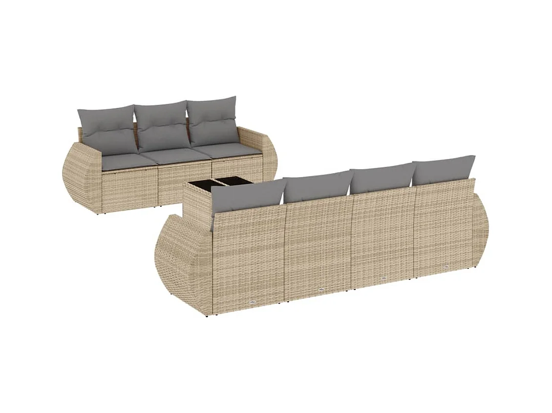 Salon de jardin avec coussins 8 pcs beige résine tressée