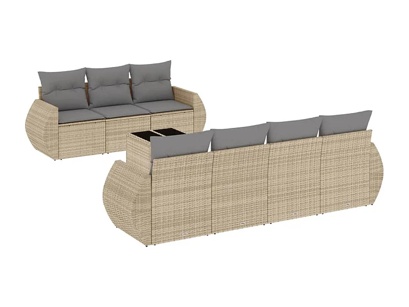 Salon de jardin avec coussins 8 pcs beige résine tressée