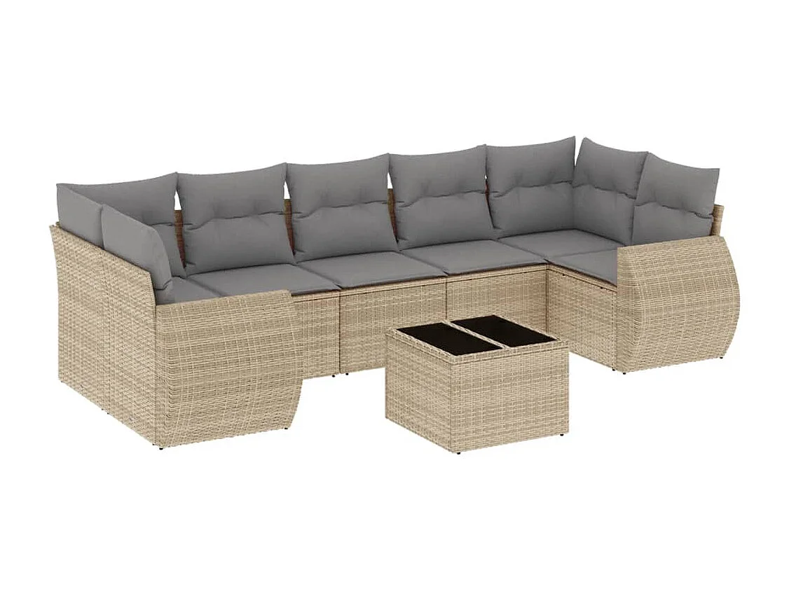 Salon de jardin avec coussins 8 pcs beige résine tressée