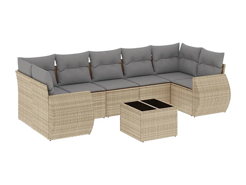 Salon de jardin avec coussins 8 pcs beige résine tressée