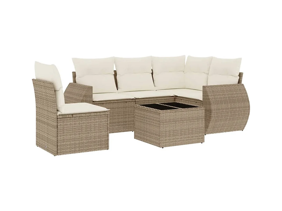 Salon de jardin avec coussins 6 pcs beige résine tressée