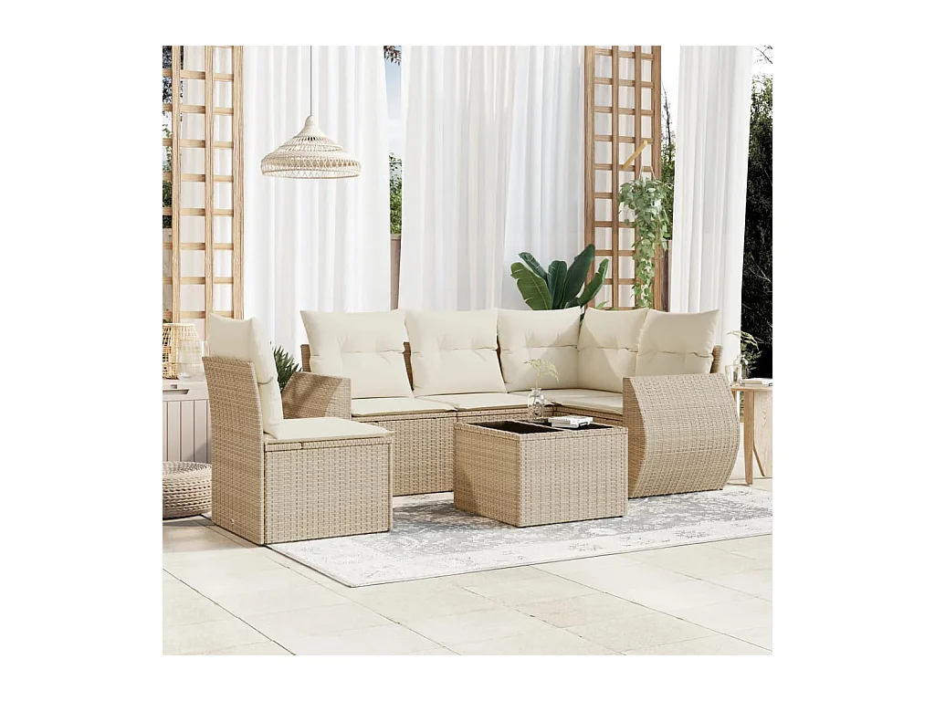Salon de jardin avec coussins 6 pcs beige résine tressée